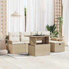 Conjunto de sofá de jardín con cojín 6 pcs Beige Poliratán en Conjuntos de jardín | Comprar online en Foro24