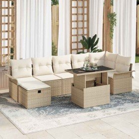 Conjunto de sofá de jardín con cojín 8 pcs Beige Poliratán Conjunto de sofá de jardín con cojín 8 pcs Beige Poliratán