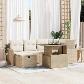 Conjunto de sofá de jardín con cojín 7 pcs Beige Poliratán