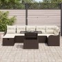 Conjunto de sofá de jardín con cojín 8 pcs Marrón Poliratán