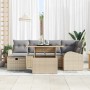 Conjunto de sofá de jardín con cojín 7 pcs Beige Poliratán