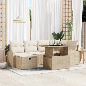 Conjunto de sofá de jardín con cojín 7 pcs Beige Poliratán Conjunto de sofá de jardín con cojín 7 pcs Beige Poliratán