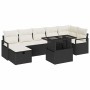 Conjunto de sofá de jardín con cojín 8 pcs Negro Poliratán