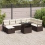 Conjunto de sofá de jardín con cojín 9 pcs Marrón Poliratán