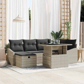 Conjunto de sofá de jardín 7 pcs Gris Claro ratán sintético