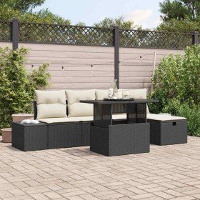 Conjunto de sofá de jardín 6 pcs Negro ratán sintético