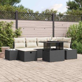 Conjunto de sofá de jardín 7 pcs Negro ratán sintético