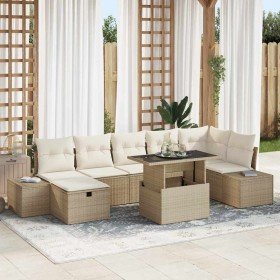 Conjunto de sofá de jardín 8 pcs Beige ratán sintético