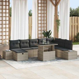 Conjunto de sofá de jardín 9 pcs Gris Claro ratán sintético