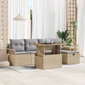 Conjunto de sofá de jardín 6 pcs Beige ratán sintético