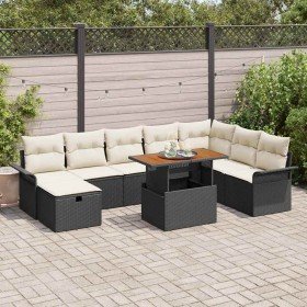 Conjunto de sofá de jardín 9 pcs Negro ratán sintético