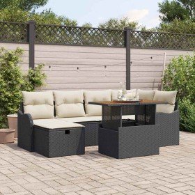 Conjunto de sofá de jardín 7 pcs Negro ratán sintético Conjunto de sofá de jardín 7 pcs Negro ratán sintético