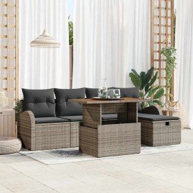 Conjunto de sofá de jardín 6 pcs Gris ratán sintético