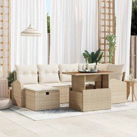 Conjunto de sofá de jardín 7 pcs Beige ratán sintético
