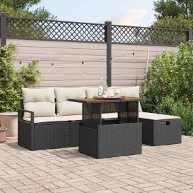 Conjunto de sofá de jardín 6 pcs Negro ratán sintético