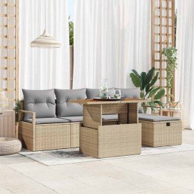 Conjunto de sofá de jardín 6 pcs Beige ratán sintético