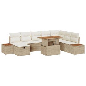 Conjunto de sofá de jardín 9 pcs Beige ratán sintético Conjunto de sofá de jardín 9 pcs Beige ratán sintético