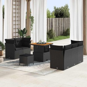 Conjunto de sofá de jardín 8 pcs Negro ratán sintético