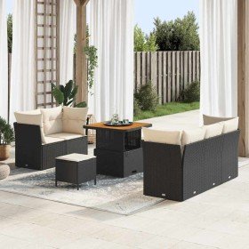 Conjunto de sofá de jardín 8 pcs Negro ratán sintético