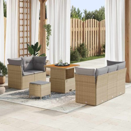Conjunto de sofá de jardín 8 pcs Beige ratán sintético