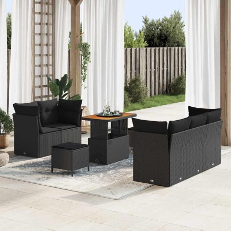 Conjunto de sofá de jardín 8 pcs Negro ratán sintético