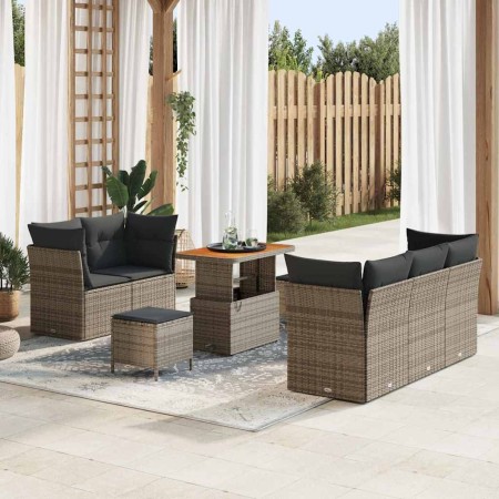 Conjunto de sofá de jardín 8 pcs Gris ratán sintético