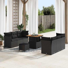 Conjunto de sofá de jardín 9 pcs Negro ratán sintético