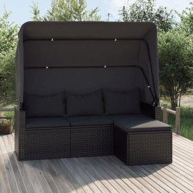3-seater garden sofa with awning and black synthetic rattan stool by vidaXL, Outdoor sofas - Ref: Foro24-362334, Price: 297,7...