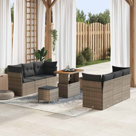 Conjunto de sofá de jardín 9 pcs Gris ratán sintético