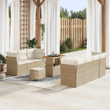 Conjunto de sofá de jardín 10 pcs Beige ratán sintético