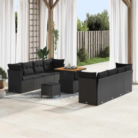 Conjunto de sofá de jardín 11 pcs Negro ratán sintético