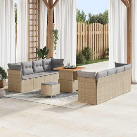 Conjunto de sofá de jardín 11 pcs Beige ratán sintético