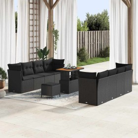 Conjunto de sofá de jardín 11 pcs Negro ratán sintético