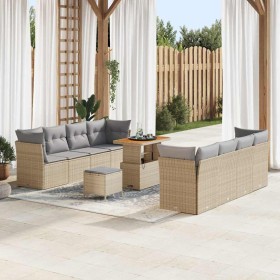Conjunto de sofá de jardín 11 pcs Beige ratán sintético
