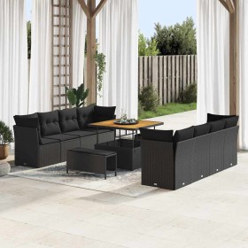Conjunto de sofá de jardín 11 pcs Negro ratán sintético