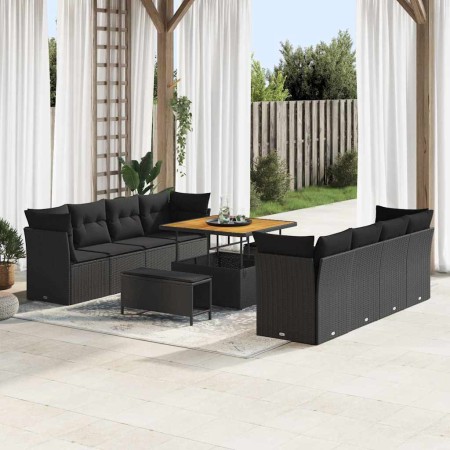 Conjunto de sofá de jardín 11 pcs Negro ratán sintético