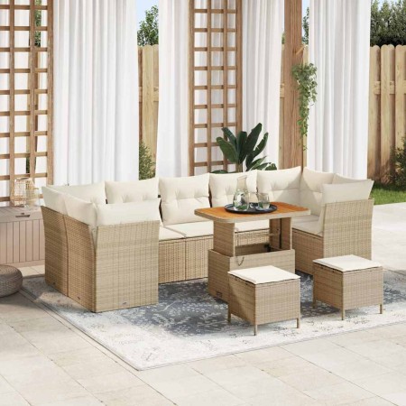 Conjunto de sofá de jardín 10 pcs Beige ratán sintético
