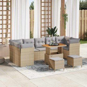 Conjunto de sofá de jardín 10 pcs Beige ratán sintético