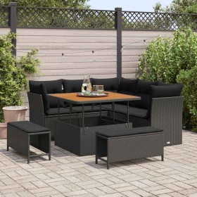 Conjunto de sofá de jardín 8 pcs Negro ratán sintético