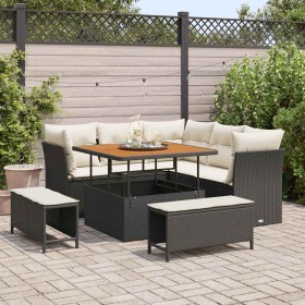 Conjunto de sofá de jardín 8 pcs Negro ratán sintético