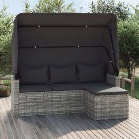 3-seater garden sofa with awning and gray synthetic rattan stool by vidaXL, Outdoor sofas - Ref: Foro24-362335, Price: 323,08...