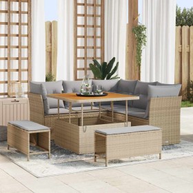 Conjunto de sofá de jardín 8 pcs Beige ratán sintético
