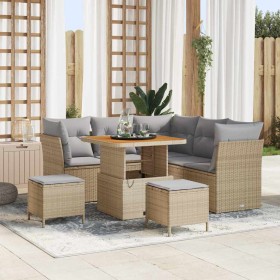 Conjunto de sofá de jardín 8 pcs Beige ratán sintético