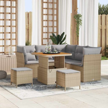 Conjunto de sofá de jardín 8 pcs Beige ratán sintético
