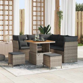 Conjunto de sofá de jardín 8 pcs Gris ratán sintético