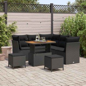 Conjunto de sofá de jardín 8 pcs Negro ratán sintético