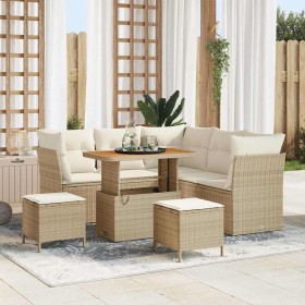 Conjunto de sofá de jardín 8 pcs Beige ratán sintético