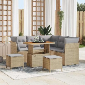 Conjunto de sofá de jardín 8 pcs Beige ratán sintético