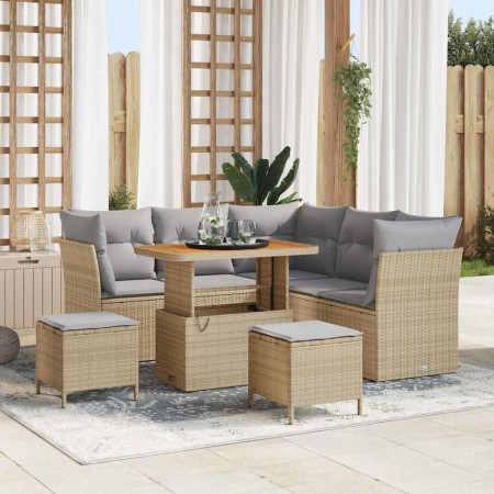 Conjunto de sofá de jardín 8 pcs Beige ratán sintético