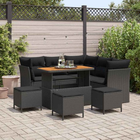 Conjunto de sofá de jardín 9 pcs Negro ratán sintético